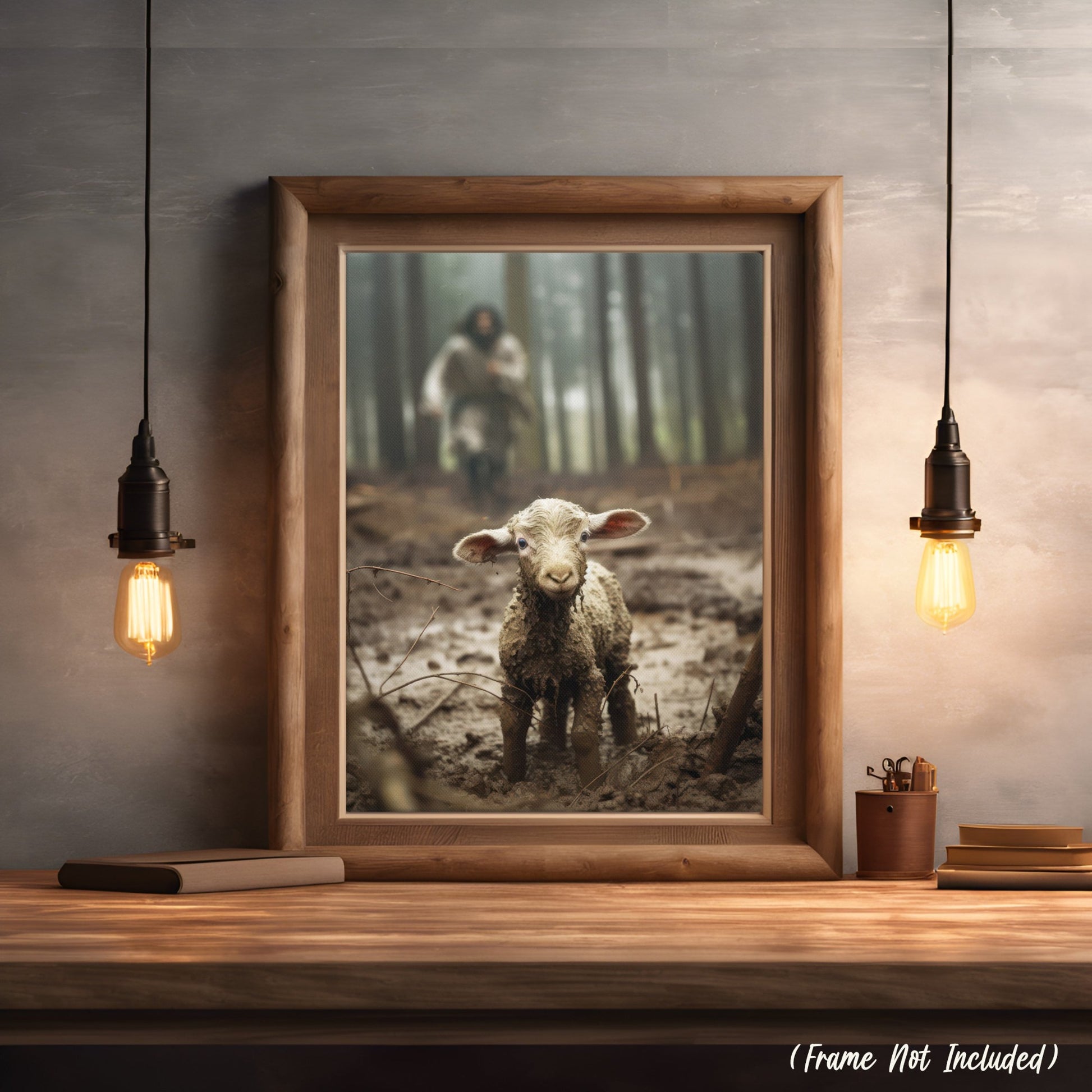 Jesus running after a lamb Christian 12x16 canvas wall art, Jesus finds the lost sheep captivating home decor artwork inspired by Matthew 18:12-14 & Luke 15: 4-7 bible verses, He left he 99 to find the 1  
