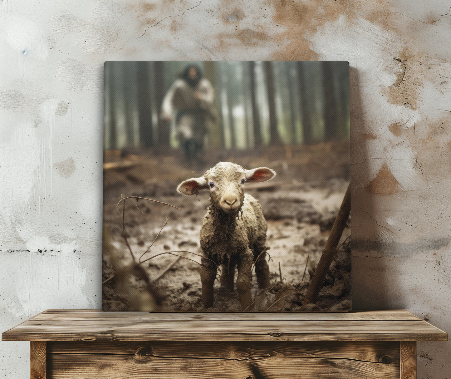 Jesus Running to Save the Lost Sheep Wall Art Canvas