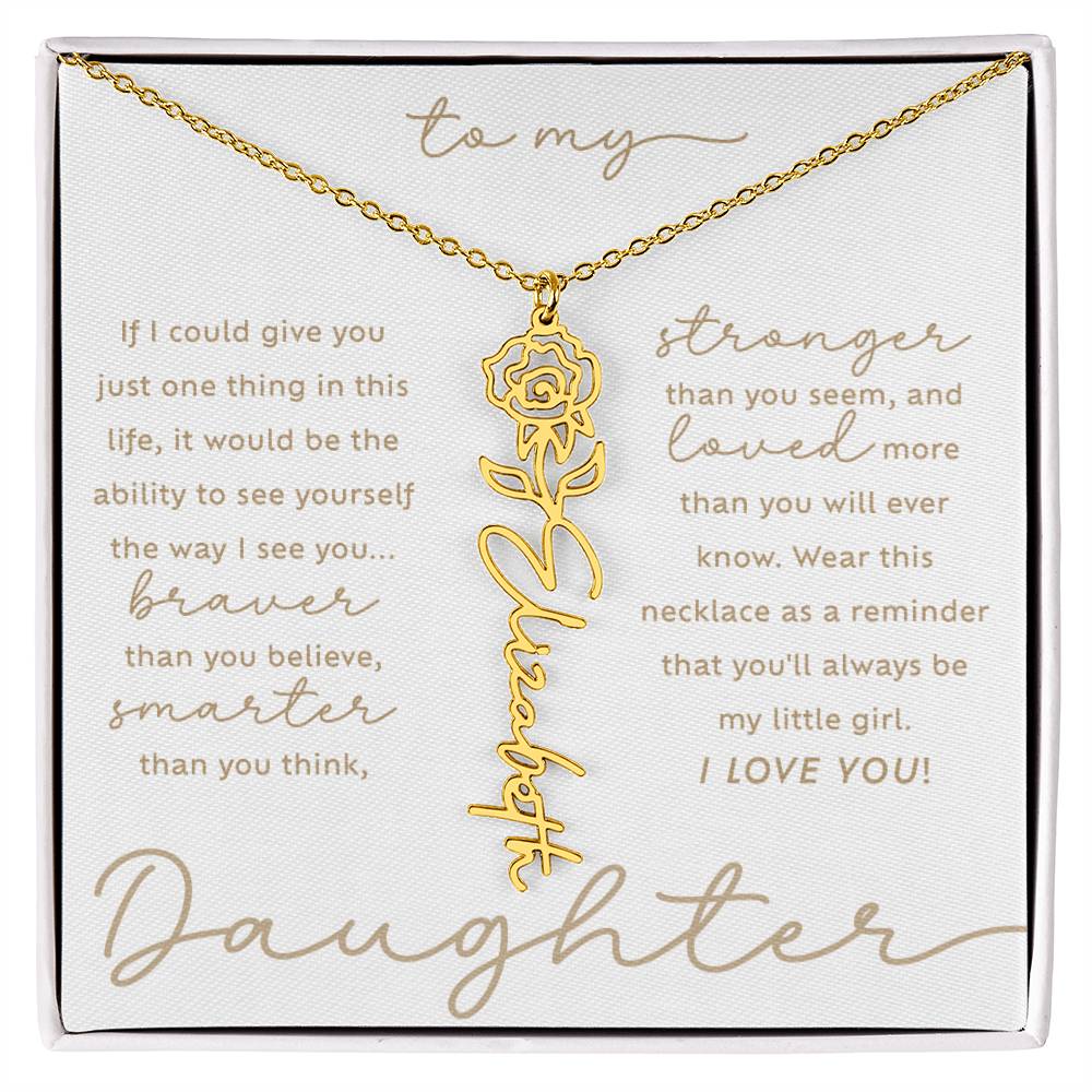 To My Daughter i love you message card June rose birth month flower script custom name 18k gold necklace in a standard two-tone gift box - perfect Christmas or birthday gift