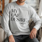 Heather gray cozy soft long sleeve Christian unisex t-shirt with simple modern My One Desire Psalm 27:4 bible verse message printed on front side in white text, designed for both men and women 