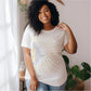 Beautiful black woman wearing The Names of God Hebrew Christian Old Testament Bible List Sunshine T-Shirt, printed in gold and white on White Bella-Canvas 3001 t-shirt, women's unisex fit regular and plus size tee