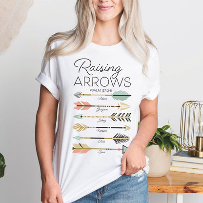 Raising Arrows Personalized Christian Mom T-Shirt - Add 6 Names