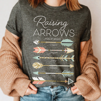 Raising Arrows Personalized Christian Mom T-Shirt - Add 6 Names