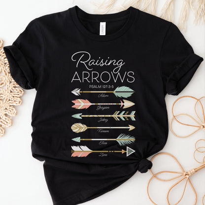 Raising Arrows Personalized Christian Mom T-Shirt - Add 6 Names