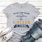 Heather sport gray unisex t-shirt with a Christian Kingdom of God through Jesus faith-based message that says, "The Sky Is Not Falling, The Kingdom is Coming" with bold font, vintage clouds, banner, and cross design in navy blue and gold, created for bible study Men and Women believers, 2024 eclipse