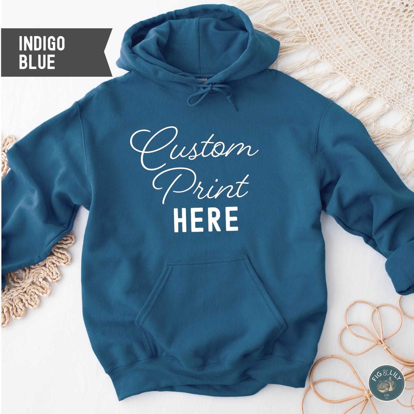 Indigo Blue Unisex Hoodie, Custom Printed sweatshirt Design, Your Design Here, Personalized Design created just for you, digital proof approval included