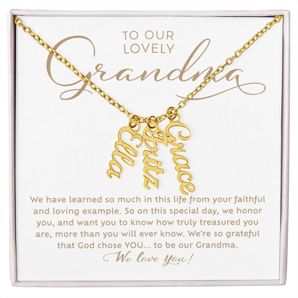 To Our Lovely Grandma Custom Grandchildren Gold Name Necklace Gift