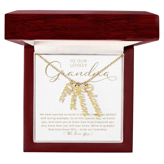 To Our Lovely Grandma Custom Grandchildren Gold Name Necklace Gift