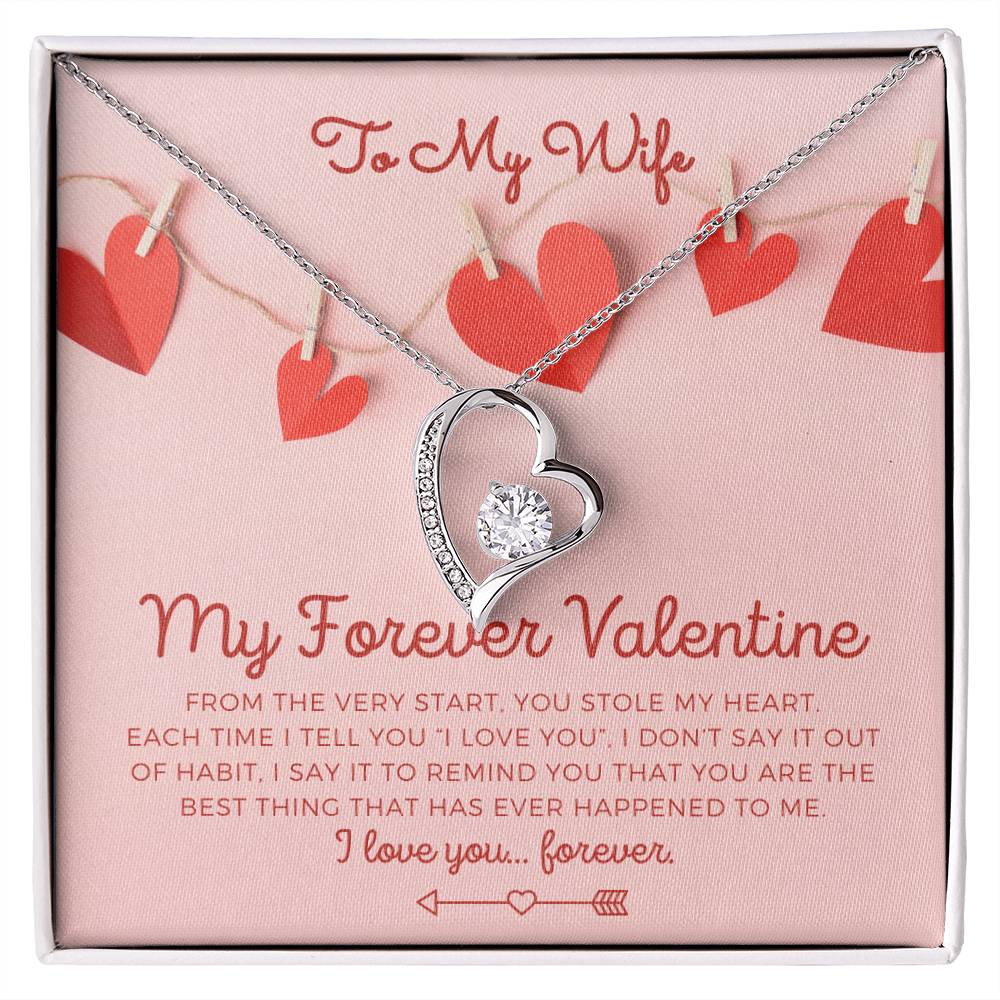 To My Wife, Girlfriend, Soulmate, Custom title, My Forever Valentine heart white gold and cubic zirconia necklace Valentine's Day gift for her with pink and red hearts I Love You personalized message card with jewelry gift box included