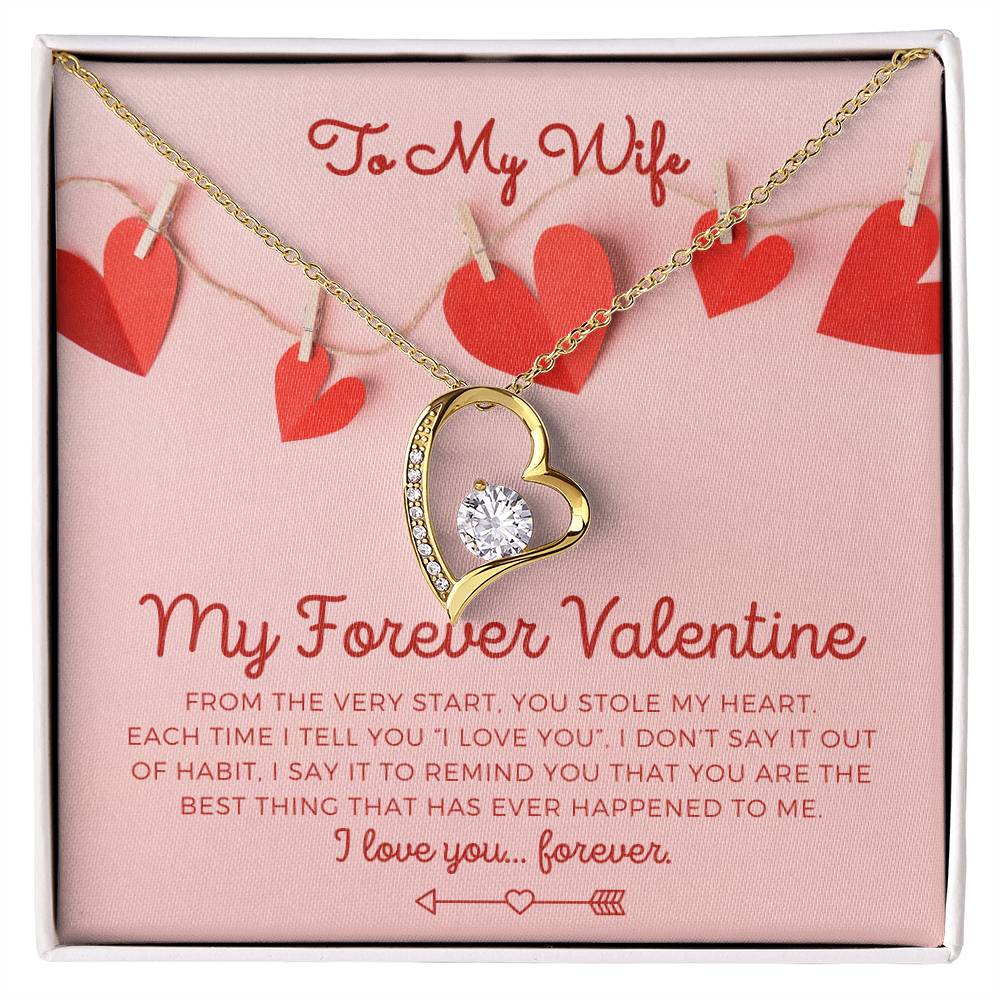 To My Wife, Girlfriend, Soulmate, Custom title, My Forever Valentine heart yellow gold and cubic zirconia necklace Valentine's Day gift for her with pink and red hearts I Love You personalized message card with jewelry gift box included