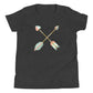 Youth kids size heather gray boho crisscross arrows Christian faith-based scripture t-shirt, matching mommy-and-me women's Mom family tee
