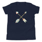 Youth kids size navy blue boho crisscross arrows Christian faith-based scripture t-shirt, matching mommy-and-me women's Mom family tee