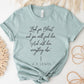 Soft quality heather dusty blue t-shirt with British writer Narnia author C.S. Lewis quote "Look for Christ and you will find him. And with him, everything else."  printed in black vintage script - Christian aesthetic unisex tee shirt design for women