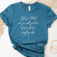 Soft quality heather deep teal t-shirt with British writer Narnia author C.S. Lewis quote "Look for Christ and you will find him. And with him, everything else."  printed in white vintage script - Christian aesthetic unisex tee shirt design for women
