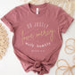 Mauve Dusty Pink Christian aesthetic faith-based unisex t-shirt for women with Micah 6:8 bible verse scripture printed that says, Do Justly Love Mercy walk humbly in gold and white, designed for women in sizes small thru 4X