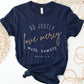 Navy Blue Christian aesthetic faith-based unisex t-shirt for women with Micah 6:8 bible verse scripture printed that says, Do Justly Love Mercy walk humbly in gold and white, designed for women in sizes small thru 4X