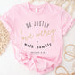 Pink Christian aesthetic faith-based unisex t-shirt for women with Micah 6:8 bible verse scripture printed that says, Do Justly Love Mercy walk humbly, in gold and black, unique gift for her