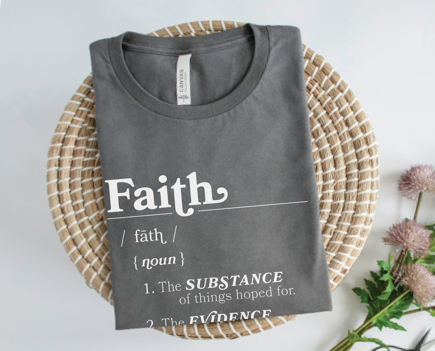 Faith Definition Hebrews 11:1 Christian aesthetic design printed in white on soft asphalt gray unisex t-shirt for women and men