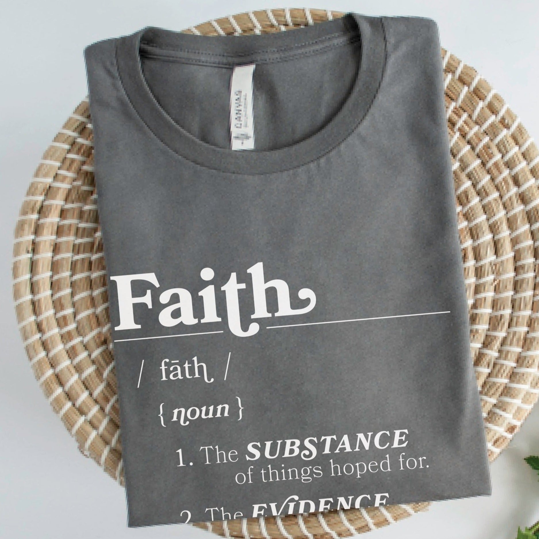 Faith Definition Hebrews 11:1 Christian aesthetic design printed in white on soft asphalt gray unisex t-shirt for women and men