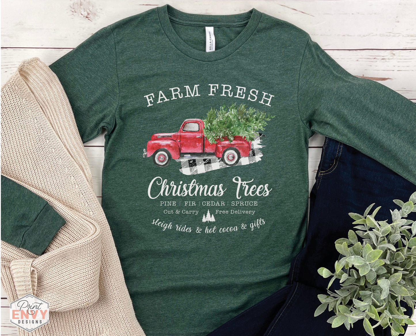 Farm Fresh Christmas Tree Red Truck - Long Sleeve Tee