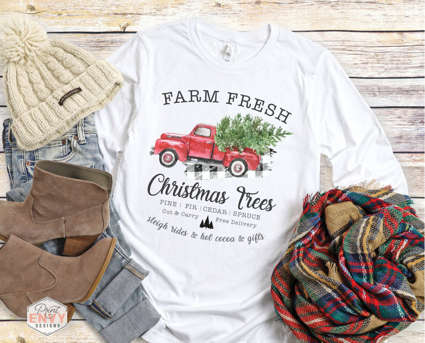 Farm Fresh Christmas Tree Red Truck - Long Sleeve Tee