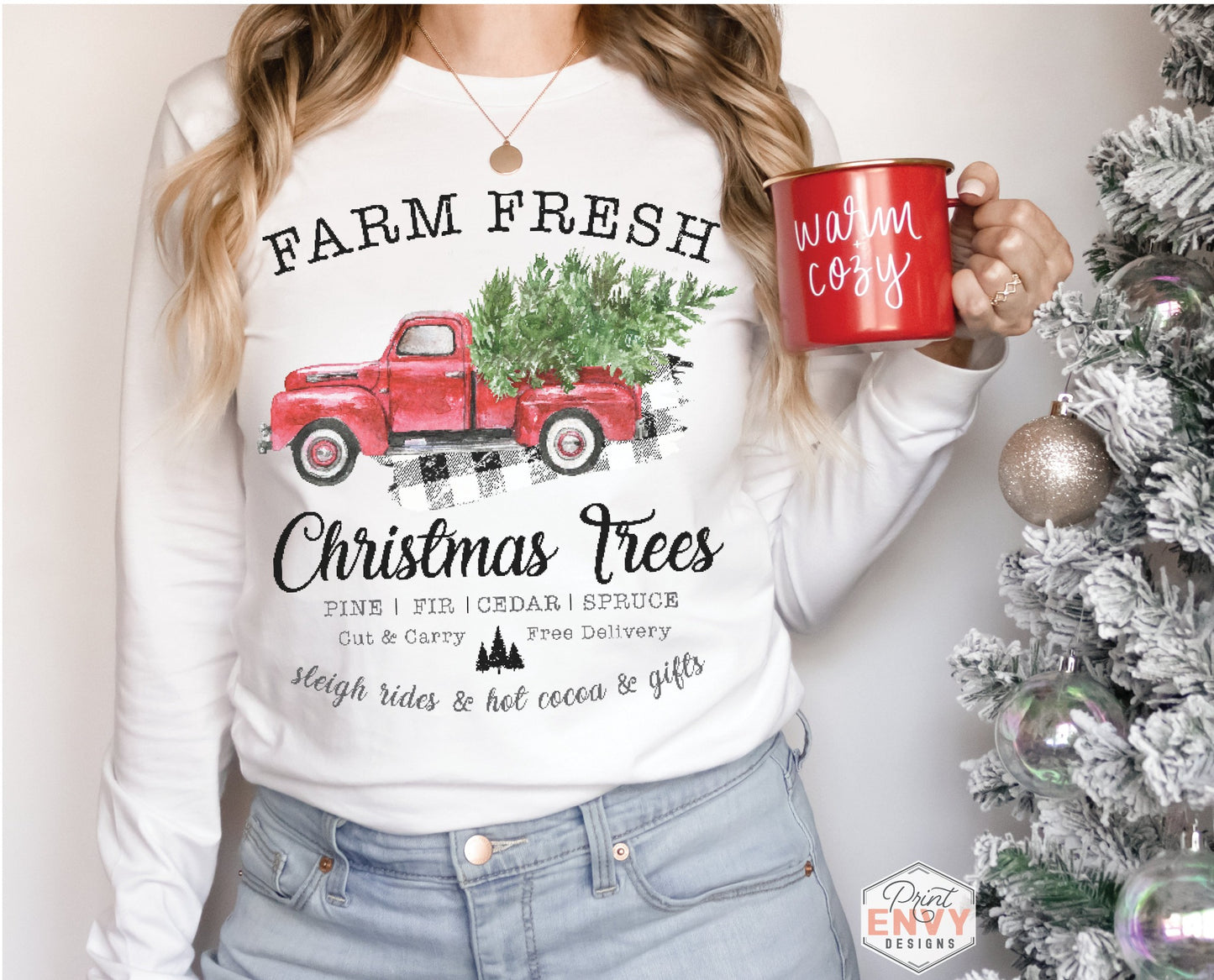 Farm Fresh Christmas Tree Red Truck - Long Sleeve Tee