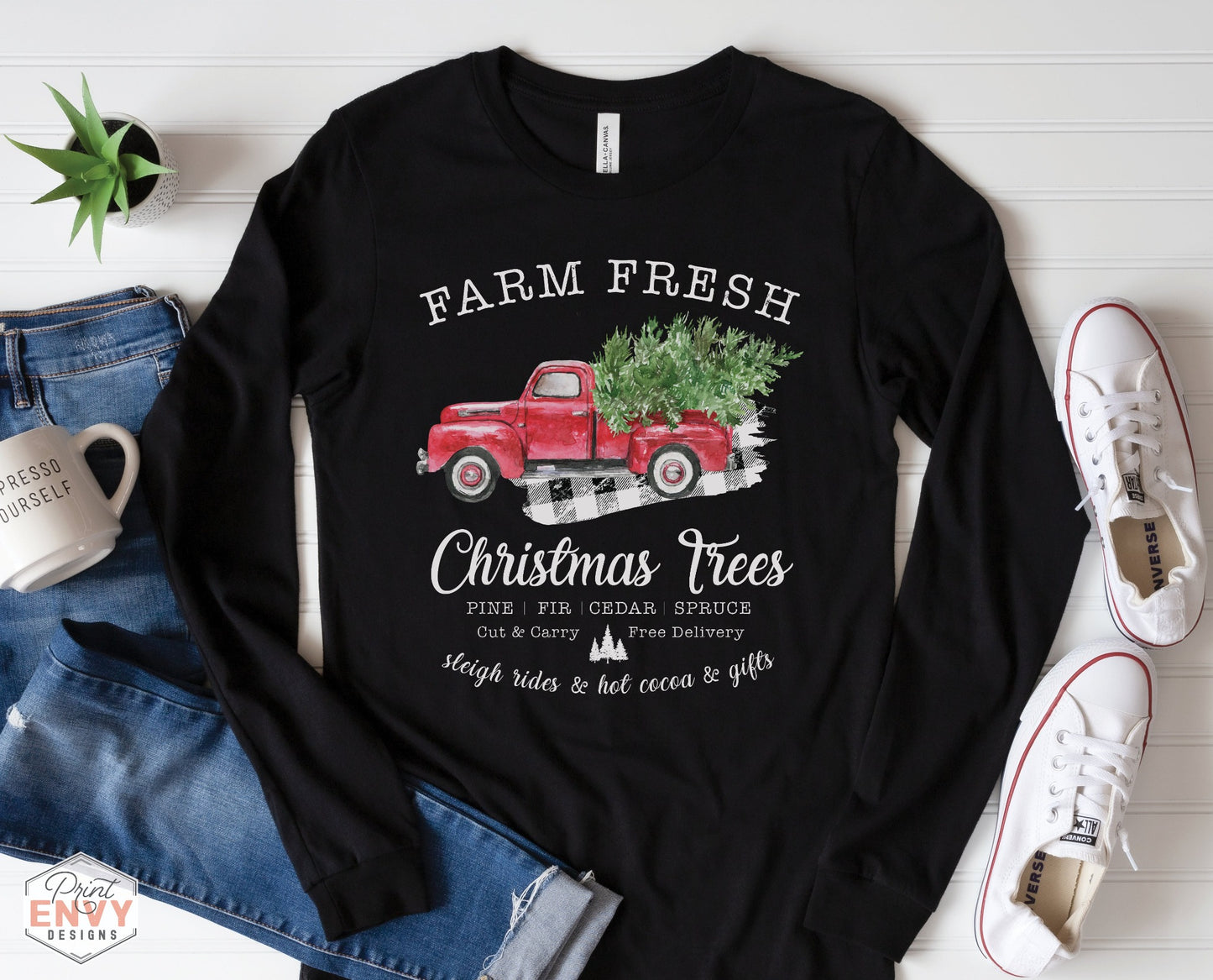 Farm Fresh Christmas Tree Red Truck - Long Sleeve Tee