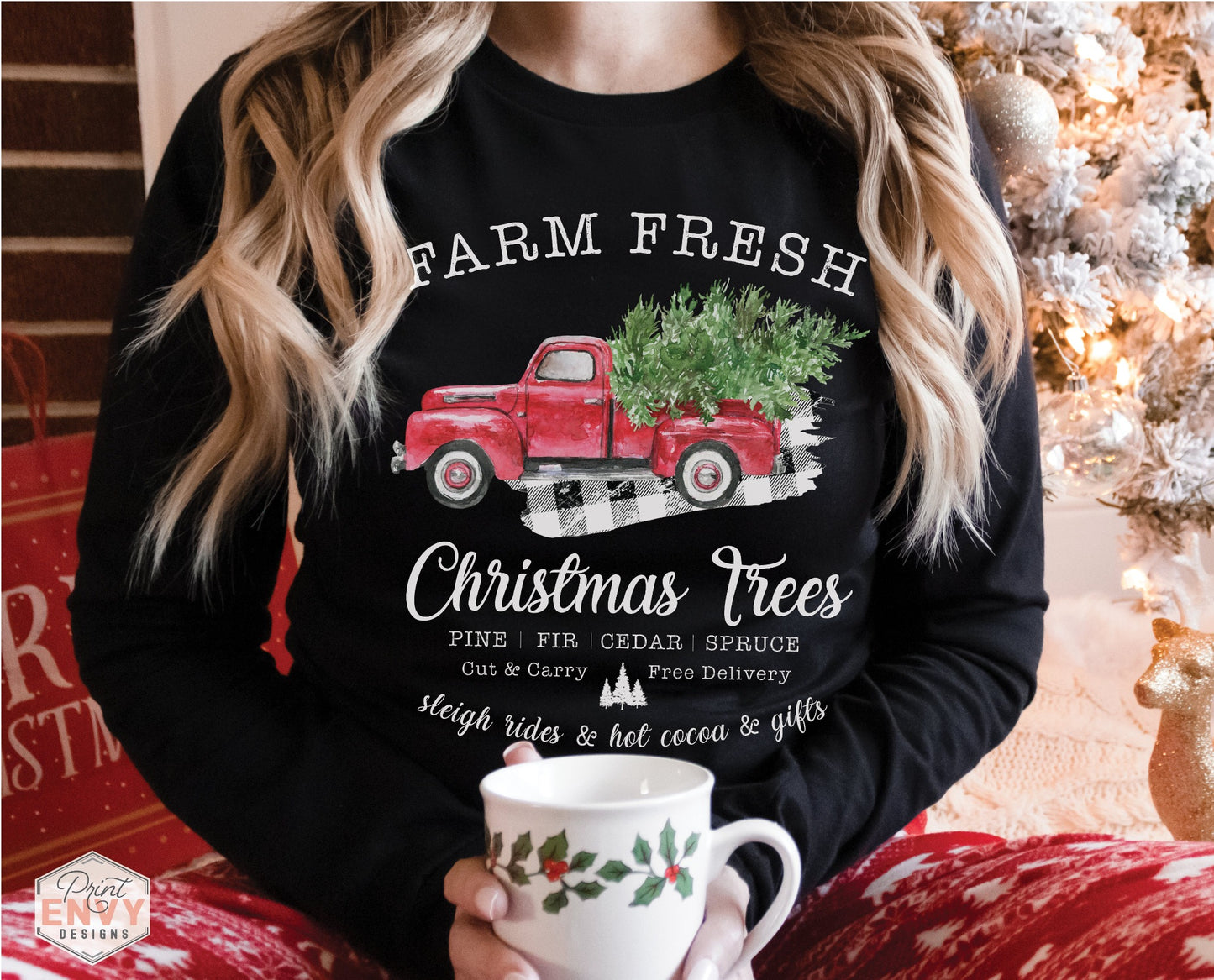 Farm Fresh Christmas Tree Red Truck - Long Sleeve Tee