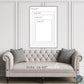 Photo showing portrait orientation wall art canvas print size chart over a 62" luxury sofa including 24x36", 18x24", 16x20", and 12x16" Christian faith based wall decor for home, church, or office