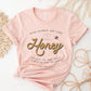 Heather peach & gold Christian aesthetic unisex faith-based kindness bee t-shirt for women with Proverbs 16:24 bible verse quote that says, "Kind Words Are Like Honey, Sweet To the Soul, and Healthy For the Body" 