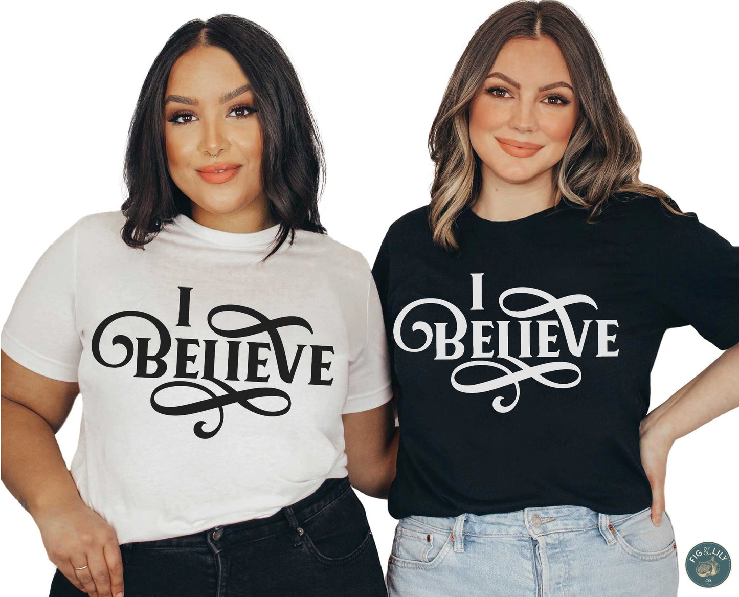 I Believe Christian aesthetic Jesus believer sister's in Christ t-shirt in black and white swirl design great gift for her