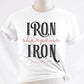 Iron Sharpens Iron Proverbs 27:17 Christian aesthetic design printed in black and mauve on ladies soft white unisex t-shirt for women's groups