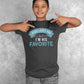 Jesus Loves You But I'm His Favorite funny Christian aesthetic youth size t-shirt printed in teal on soft heather dark gray boys and girls kids tee