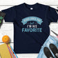 Toddler Jesus Loves You But I'm His Favorite funny Christian aesthetic child's size t-shirt printed in teal on soft navy blue boys and girls kids tee