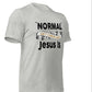 Athletic Heather Bella Canvas Christian Revival aesthetic unisex T-Shirt that says, Normal Isn't Coming Back, Jesus Is printed in white black and gold, Jesus church graphic tees gift designed for men and women