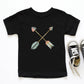 Black toddler size t-shirt with pastel criss-cross boho arrows, one with a heart on the end, matching mommy-and-me Christian Mom "Raising Arrows" Psalm 127:4-5 bible verse t-shirt for boys and girls