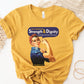 Rosie the Riveter Proverbs 31 Woman Christian aesthetic vintage polka dot head scarf design printed in white gold and navy blue on soft mustard yellow t-shirt for women