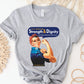 Rosie the Riveter Proverbs 31 Woman Christian aesthetic vintage polka dot head scarf design printed in white gold and navy blue on soft heather gray t-shirt for women