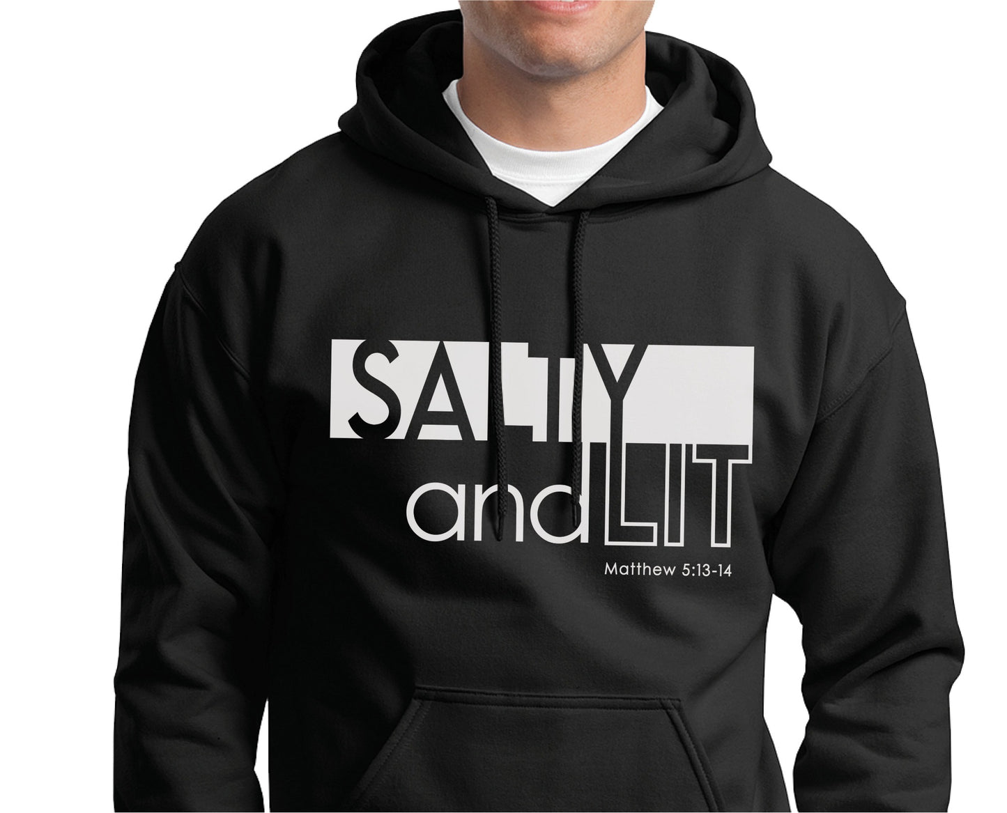Funny Christian aesthetic Salty And Lit Matthew 5:13-14 bible verse unisex cozy black hoodie for men and women