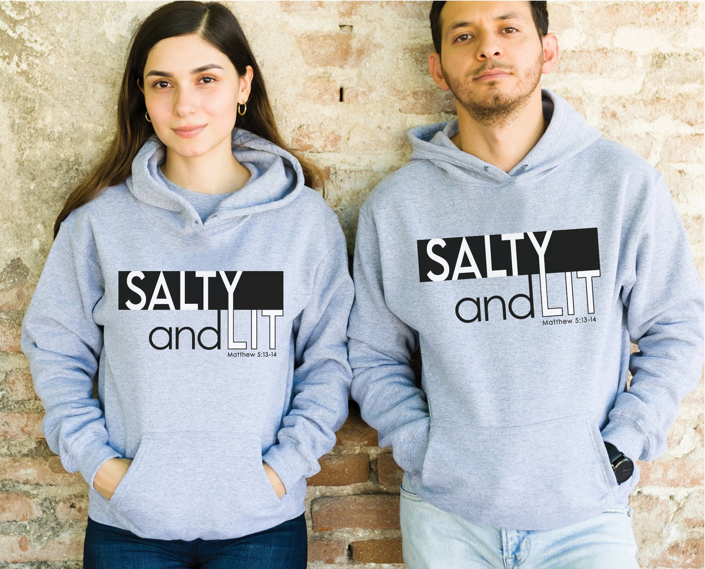 Funny Christian aesthetic Salty And Lit Matthew 5:13-14 bible verse unisex heather gray cozy hoodie for men and women