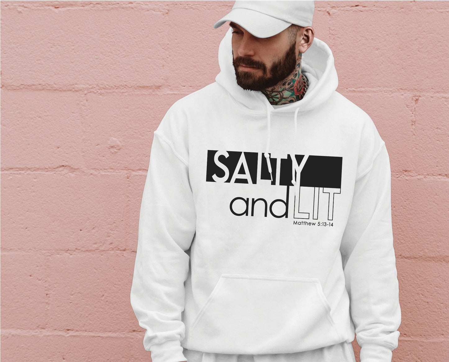 Funny Christian aesthetic Salty And Lit Matthew 5:13-14 bible verse unisex cozy white hoodie for men and women