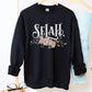 Selah Psalm watercolor floral Christian aesthetic design printed in white, peach, blush pink, and sage green on cozy black unisex crewneck sweatshirt for women