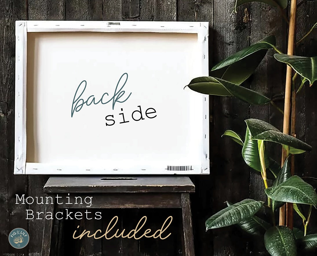 Photo showing a high quality gallery wrapped printed canvas back side with 1.5" stretcher depth and included hanger attachment for a Thank You Jesus watercolor floral Christian wall art piece for home, church, or office decor