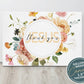 Butter yellow Thank You Jesus typography surrounded by colorful watercolor flowers Christian gratitude aesthetic 24x36" wall art canvas print for inspirational faith home, church, or office decor