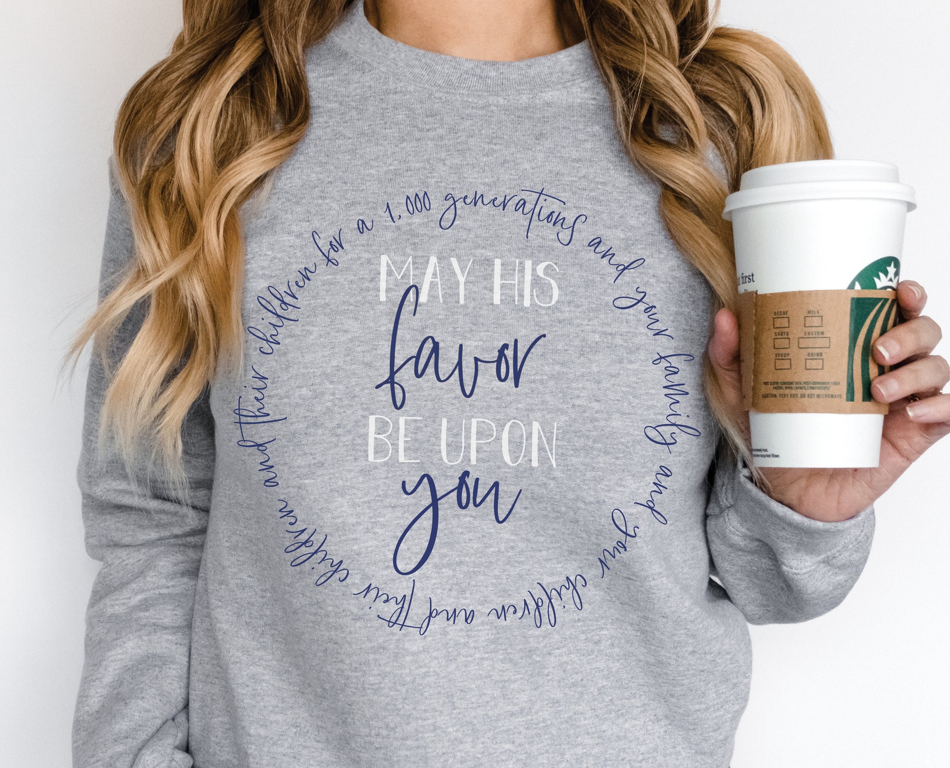 May His Favor Be Upon You family & children Numbers 6 The Blessing Christian aesthetic circle design printed on cozy heather sport gray unisex crewneck shirt for women
