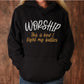 Worship This Is How I Fight My Battles Christian aesthetic design printed in white and gold on cozy soft black unisex hoodie for women and men, great gift for worship leaders