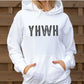 YHWH Hebrew Biblical Name of God Yahweh Christian aesthetic distressed design printed in charcoal gray on cozy white unisex hoodie sweatshirt for men and women