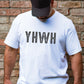 YHWH Hebrew Biblical Name of God Yahweh Christian aesthetic distressed design printed in charcoal on soft white unisex t-shirt for men