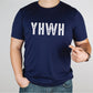 YHWH Hebrew Biblical Name of God Yahweh Christian aesthetic distressed design printed in white on soft navy blue unisex t-shirt for men