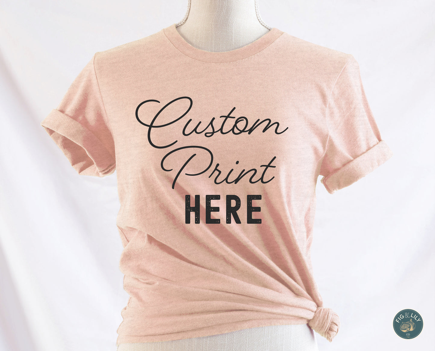 Personalized custom design t-shirt with your approved design printed on soft heather prism peach unisex tshirt 